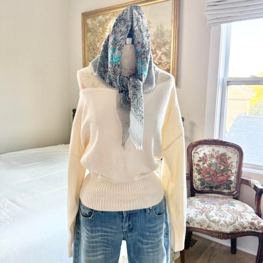 vintage gray floral scarf